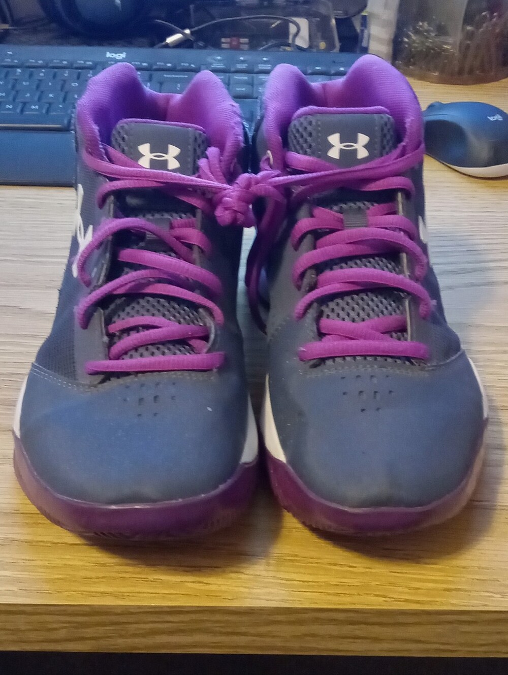 Under Armour Girls Gray and Purple Athletic Sneakers Like New